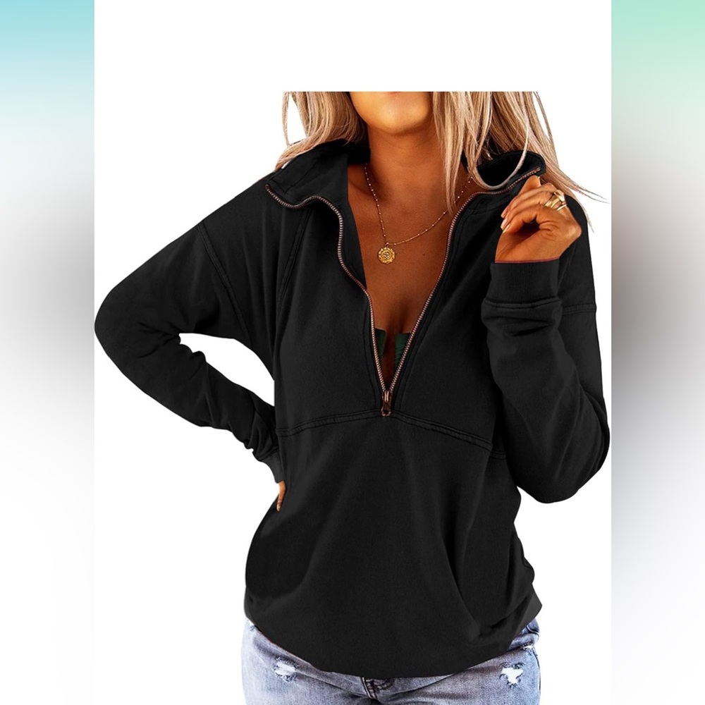 Floral Find Women's Long Sleeve Lapel Half Zip Up Sweatshirt Solid Stylish Loose